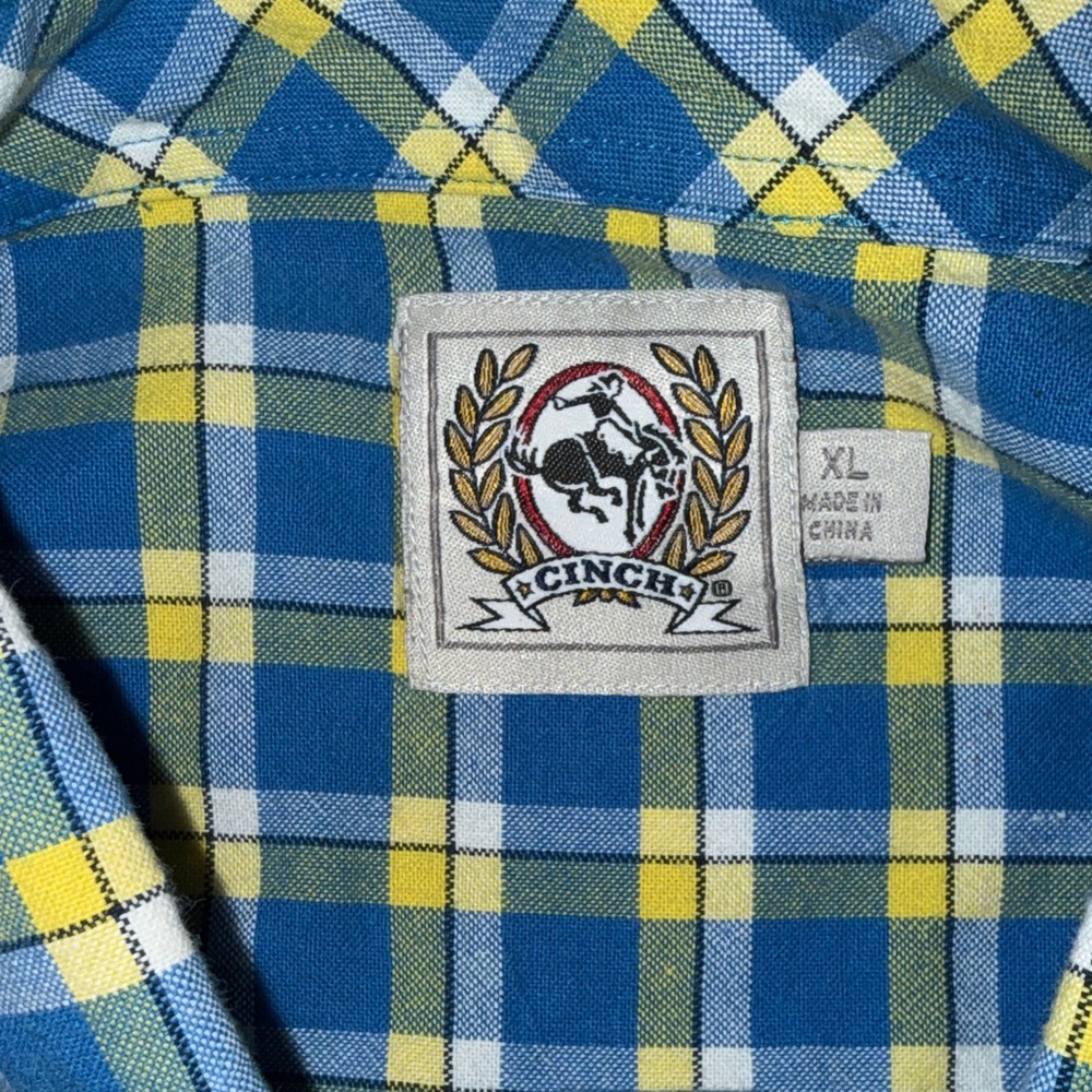 Cinch Men's Blue and Yellow Plaid Shirt with Blue Snsps - Picture 3 of 5
